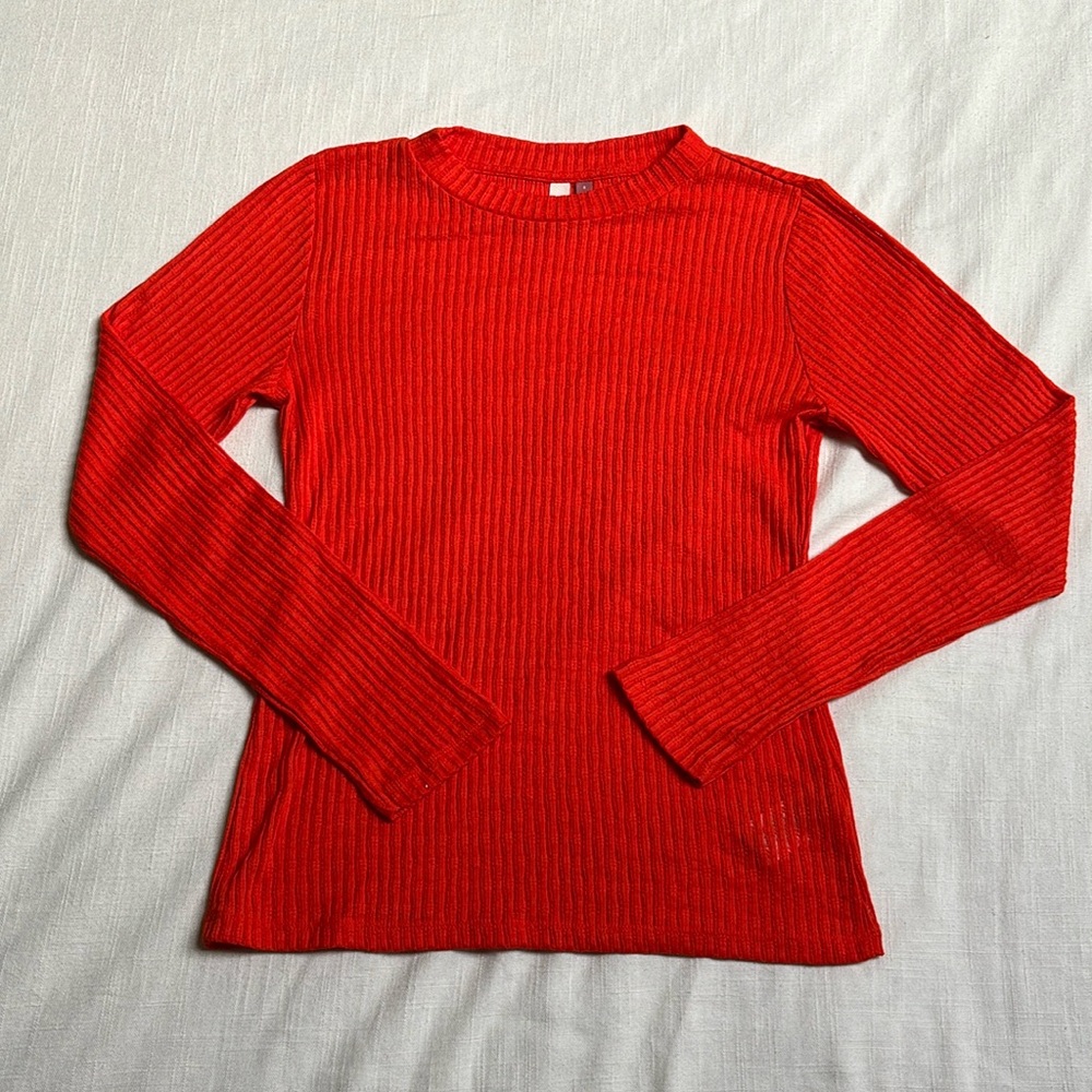 Pilcro Anthropologie NWOT Textured Ribbed Long Sleeve Knit Small Blood Orange